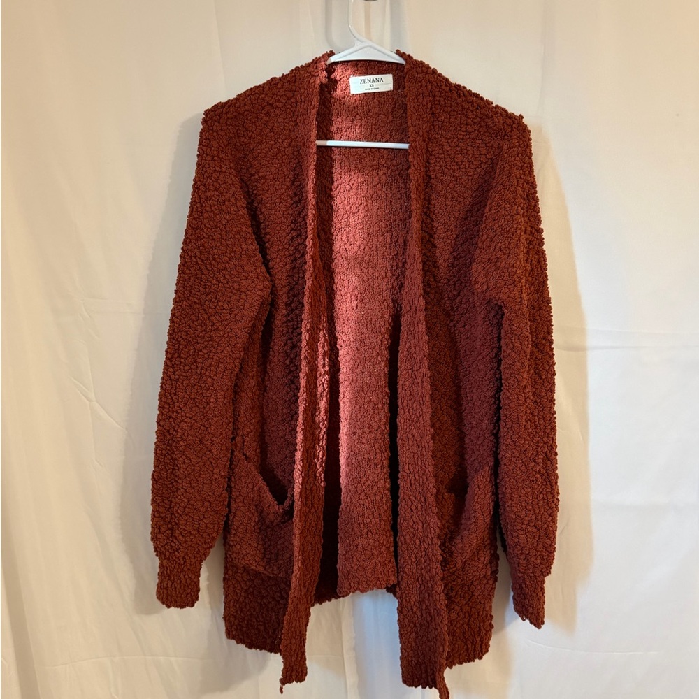 Zenana Outfitters Open-Front Cardigan - Deep Rust